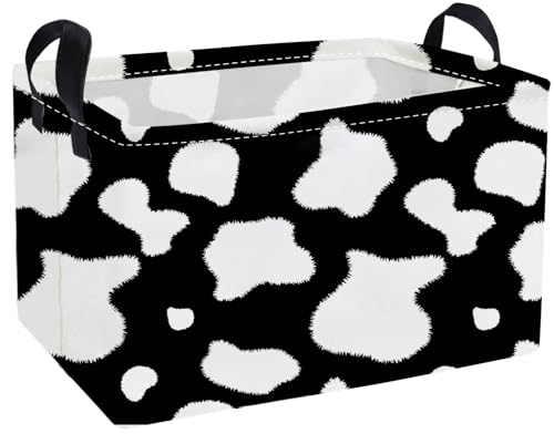 Image of Essme Rectangular Cow Basket,Kids Storage Bins Organizer with Handles for Farm Room Decor, Gift Basket,Shelf Basket.(Cow)