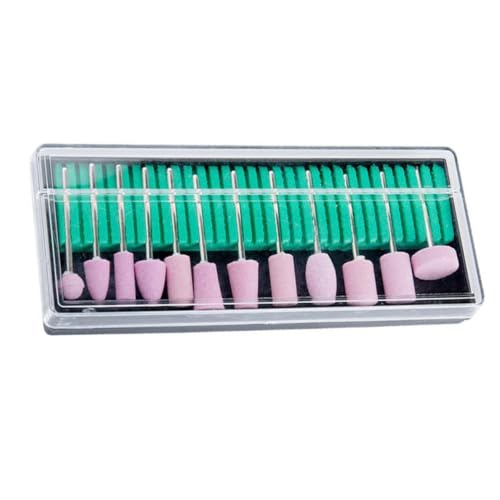 MALUGOGO 12 cabezales de molienda para herramienta de taladro de manicura con eje de 2,35 mm, cabezales de lijado de uñas multifuncionales resistentes y pulido