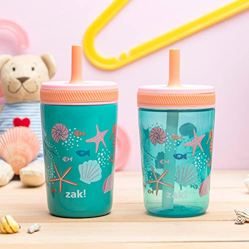 Image of Zak Designs Shells Kelso Tumbler Set, Leak-Proof Screw-On Lid with Straw, Bundle for Kids Includes Plastic and Stainless Steel Cups with Bonus Sipper (3pc Set, Non-BPA)
