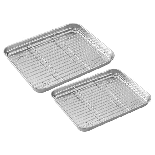 JOINPAYA 2 Juegos de Bandejas para Horno de Acero Inoxidable con Acabado Espejo y Rejillas para Enfriar, Construcción Resistente para Hornear y Cocinar en Horno