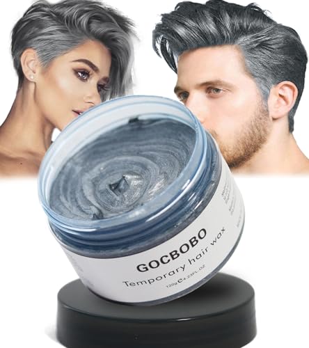 GOCBOBO Cera Colorata Temporanea per Capelli Lavabile Grigio - Tinta per Uomo e Donna - DIY Colore per Festa, Cosplay, Halloween - 4,23 Oz
