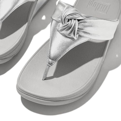 FitFlop Women's Lulu Padded-Knot Metallic-Leather Toe-Post Sandals Wedge2
