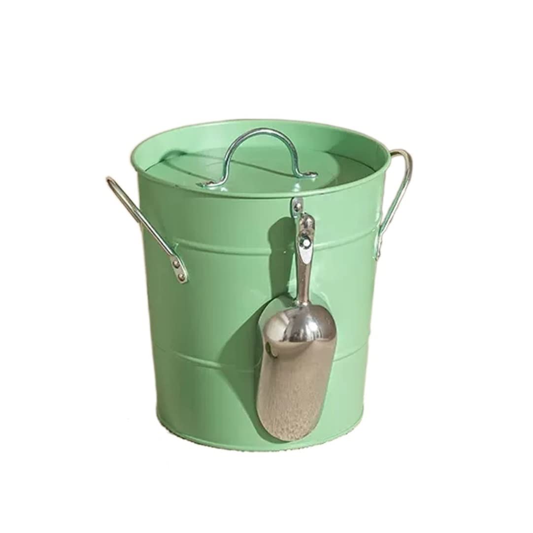 Flaschenkühler 3,5 Liter doppelwandiger Eiskübel, isolierte mit Deckel und Schaufel, verdickte aus Metall, Party-Getränkewanne for Partys in der Küche zu Hause, Cocktailbar Eiskühler(Green)