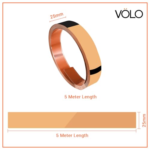 Image of VOLO Stainless Steel 5 Meter /16.4ft Mirror Finish Weather Strip - Waterproof Self-Adhesive Tape for Tile Gap, Wall, Cabinet, Kitchen & Floor - Peel & Stick Adhesive Strip (ROSE GOLD, 25MM (1 INCH))