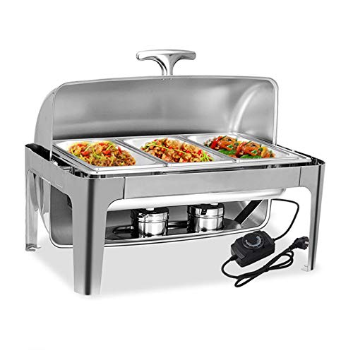 Warmhalteplatte, Speisewärmer Buffet, 9L, Wärmebehälter Buffetwärmer aus Edelstah mit GN Behälter und Wärmeplatte - Elektrische Heizung, Hält die Speisen Schön WarmInvisible Window-Three grids