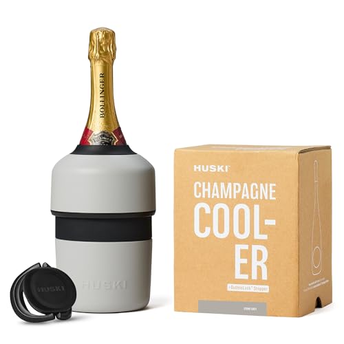Huski Champagne Chiller | NEW | Award-Winning Iceless Design with Detachable Bottle Stopper | Keeps Wine Cold up to 6 Hours | Fits most 750ml Champagne, Prosecco & Sparkling Wine Bottles (Stone Grey)