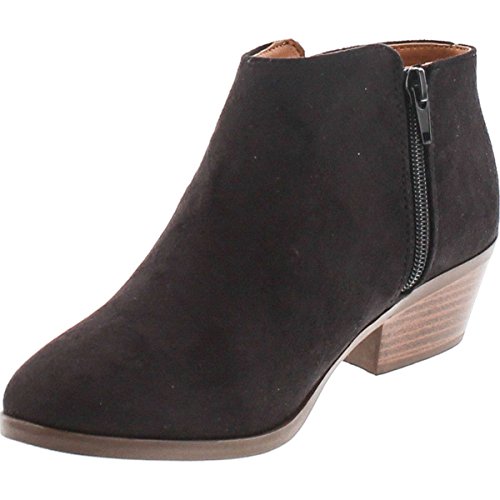 Soda Women's Perforated Cut Out Stacked Block Heel Ankle Booties (6 M Us, Mug Black) #TOP10