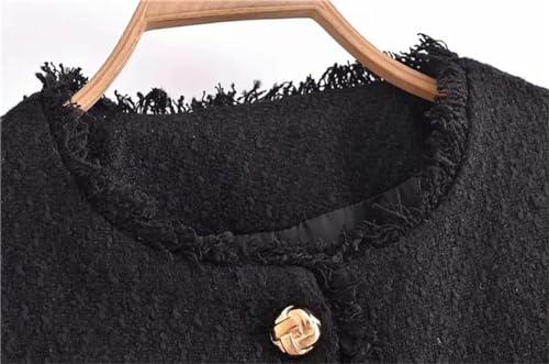 Women Cropped Jacket Short Vintage Tweed Coat Long Sleeve Women's Jackets Blazer Red XS4