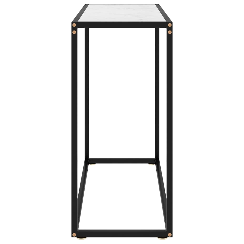 Stolik konsolowy, biały, 80 x 35 x 75 cm, płyta ze szkła hartowanego o wyglądzie marmuru, malowana proszkowo rama stalowa, elegancki stolik pomocniczy do salonu, korytarza, biura, stabilna