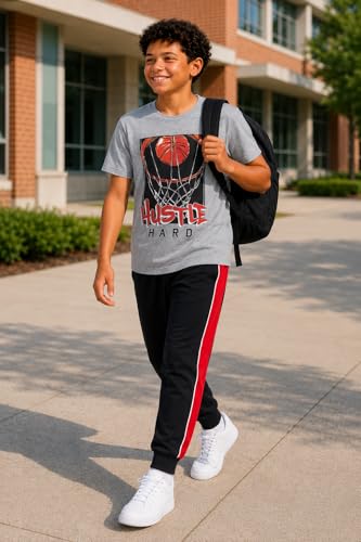 Image of Pro Athlete Boys Pants Set - 3 Piece Active Short Sleeve Graphic Tees Athletic Shorts and Jogger Sweatpants for Boys