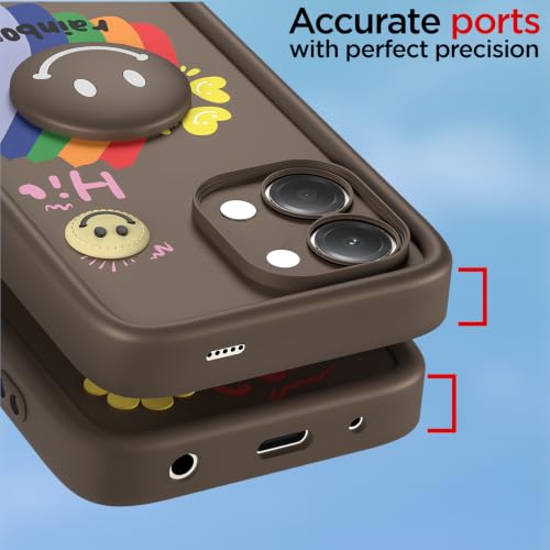 Image of Pikkme Back Cover for Vivo Y11 5G / Vivo T5 Lite 5G | Soft Silicone| Cute Rainbow Smile & 3D Cartoon Flower Design | Shockproof Raised Camera Protection Bumper Case (Brown)