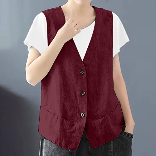 COTECRAM Cotton Linen Vest for Women 2023 Casual Sleeveless Button Down Jacket Lightweight Summer Loose Vests Outerwear2