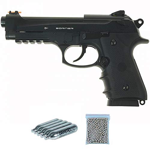 BORNER SPORT 331 Pack Pistola de balines (perdigones Bolas de Acero BB's). Arma de Aire comprimido CO2 Calibre 4,5mm Potencia: 2.55 Julios.