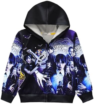 Alaiyaky Girl’s Hoodie Wednesday Addams Long Sleeve Sleeve Zipper Sweatshirts Kids 3D Print Pullovers Movie Fans