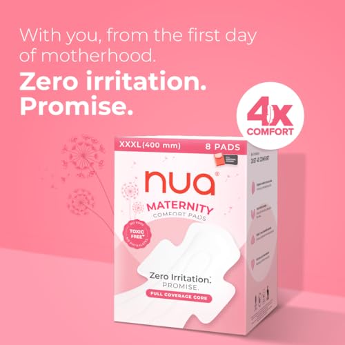 Image of Nua Maternity Comfort Pads | XXXL 400mm | Pack of 8 | For Postpartum Bleeding and Clots | Rapid Absorbent Core | Edge-to-edge Protection | Elevated Central Core | Front to Back Coverage | Super Soft and Breathable | No Rashes | 100% Toxic-Free, Dermatologically Tested | Safe on Skin | Convenient and Hygienic Disposal