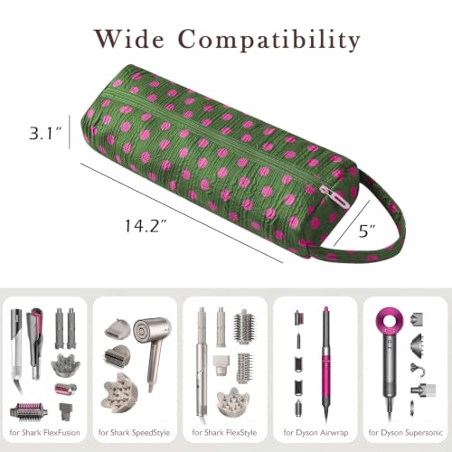 Image of RSRSLEII Polka Dot Hair Tools Travel Bag,Hair Styling Accessories Storage Case for Shark FlexStyle,Dyson Airwrap Hair Dryer,Curling Iron,Straightener,Revlon Hair Tools,Portable&Foldable(23Green)