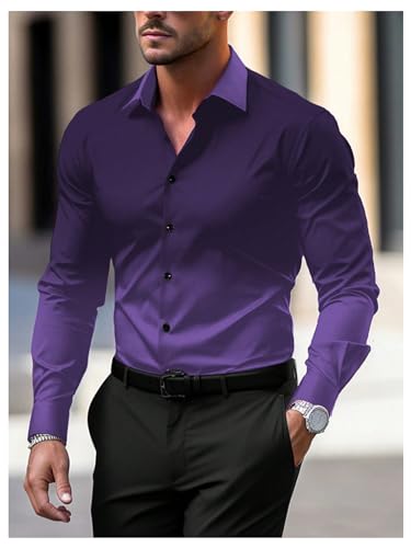OYOANGLE Men's Ombre Long Sleeve Dress Shirts Button Down Collared Work Shirt Top Business Formal Shirts3