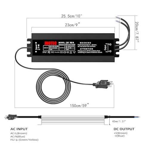 Image of LED Driver 300W, Waterproof IP67 Power Supply AC110-130V to 24V DC 12.5A Low Voltage Transformer Ultra Thin Adapter,with UL 3-Prong Plug for Outdoor LED Lights, Computer Project,Water Pump etc