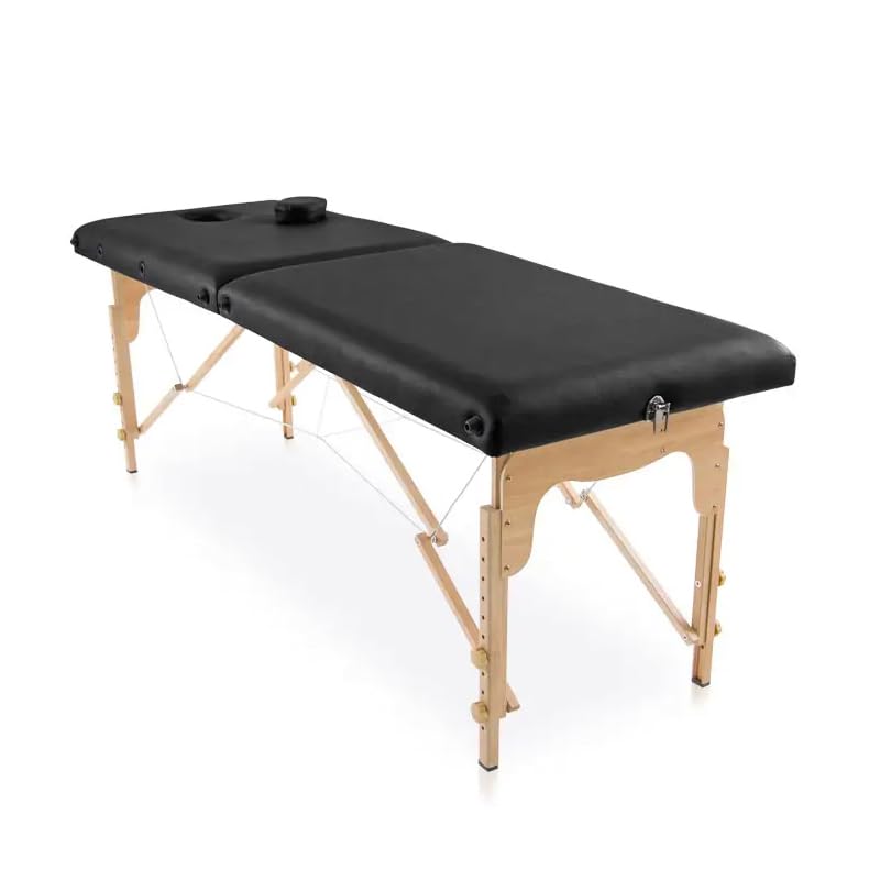 PLUS SANTE - Table de Massage Pliante Professionnelle Livia 2 Plans, Légère et Ergonomique avec Sac de Transport, Confort Optimal (Bois, Noire)