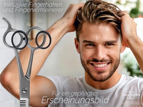 PREMIUM Effilierschere Haarschere mit Etui - Friseurschere zum ausdünnen der Haare - Ausdünnschere für jedes Haar 2-Seitig gezahnt aus Edelstahl 6 Zoll Silber
