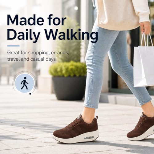 Image of Womens Platform Wide Walking Shoes Breathable Sneakers with Air Cushion Sole for Women, Lace-Up Width Shoe for Travel