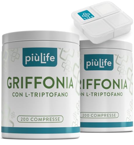 Griffonia Triptofano Alto Dosaggio PiùLife, 400 Compresse Da 400mg, 80mg L-triptofano Precursore...
