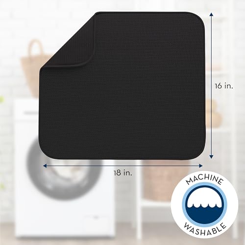 S&T INC. Dish Drying Mat for Kitchen, Absorbent, Reversible Microfiber Dish Mat Value Pack for Kitchen, 16 Inch x 18 Inch, Black Mesh and Charcoal Mesh, 2 Pack