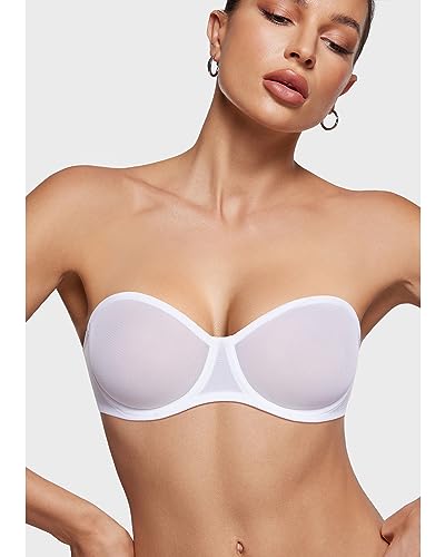 Image of INLYRIC Women's Sheer Strapless Bras Mesh Sexy Unlined Plus Size See Through Bra Underwire Demi Mesh Non Padded