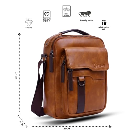 Image of VISMIINTREND Leather Sling Bag for Men Travel | Side Shoulder Messenger Bag for Man | Fits 10 inch ipad | Corporate Gifts for Men | Birthday Gift for Husband /Father | Premium