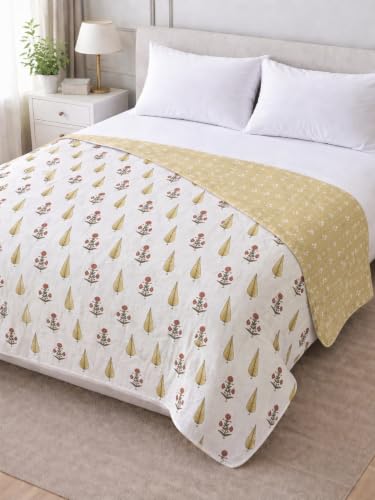 Image of Amazon Brand - Umi Premium Cotton AC Blanket Dohar for Double Bed 84x96 | 160 TC Three Layer Soft Comforter | Lightweight All Season Bedding Quilt