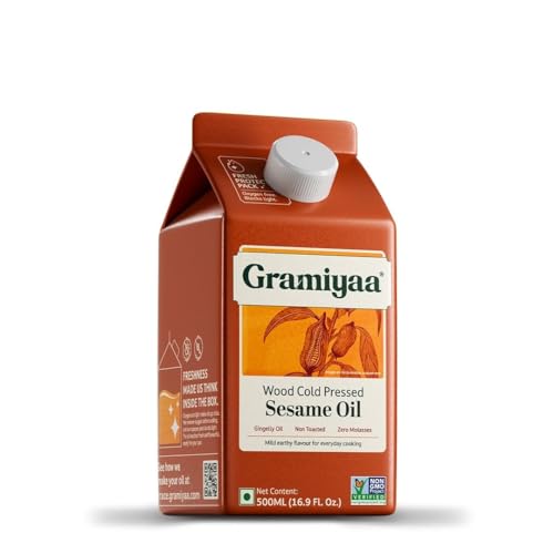 Image of Gramiyaa Cold Pressed Sesame oil 500 Ml | Traditionally Extracted | Chemical-free, Zero Trans-fat Cooking oil | Unrefined oil| Kachi Ghani Til for Cooking (500 Ml)