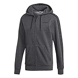adidas Men's Essentials 3-Stripes Fleece Hoodie, Dark Grey Heather/Black, X-Large