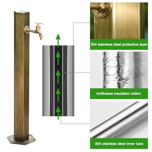Supporto per tubo da giardino in acciaio inox, colonna d'acqua autoportante per esterni, anti-gelo, per cortile e fattoria, soluzione di irrigazione verticale