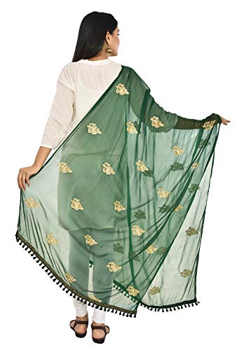 Image of YOUTHQUAKE Golden Patti Embroidered Work Chiffon Dupatta for Womens & Girls with Jaalar Lace