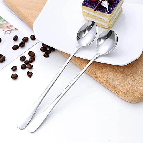 Long Handle Iced Tea Spoon, 7 Inch Stainless Steel Cocktail Stirring Durable Round Head Coffee Stirrers Smooth Teaspoon Bartending Tool Gift For Mothers Mixing Tea Milkshake Latte Cold Drink Party #TOP7