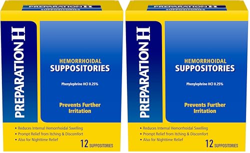 Preparation H Hemorrhoid Suppositories for Itching and Discomfort Relief - 12 Count (Pack of 2)