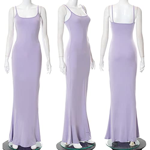 Halfword Sexy Bodycon Slip Maxi Dresses For Women Spaghetti Straps Casual Lounge Mermaid Long Dress Purple L #TOP4