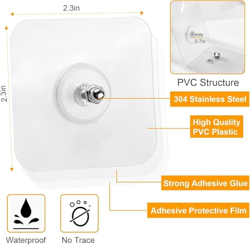 Image of REWOP Adhesive Wall Hooks for Heavy Items Stainless Steel, PVC, ABS Nail Free Seamless Adhesive Non-Trace No Drilling Installation Hanging, Waterproof Screws Wall Hook (Nail Hooks, 20)