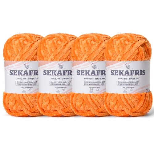 Image of Chenille Velvet Soft Yarn Orange 4 Pack