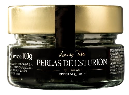 Eurocaviar - Schwarze Kaviar-Perlen aus Weißem Stör – Premium-Qualität – Glutenfrei, Kalorienarm, Für Feinschmecker – Perfekt für Saucen, Kalte und Warme Gerichte – Vakuumverpackt im 100 g Glas