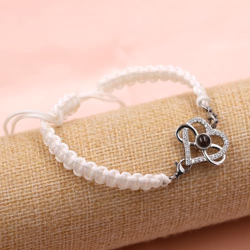 Image of 100 Languages I Love You Bracelet Necklace Heart Projection Bracelets Adjustable Braided Rope Friendship Love Gifts for Mom Best Friends