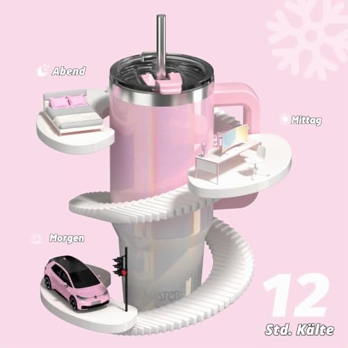 WATERSY Doppelwandiger 30oz Kaffeebecher to Go Thermobecher Edelstahl Vakuum Auslaufsicher Trinkbecher mit Griff und Strohhalm Thermoskanne… – Ansicht 6