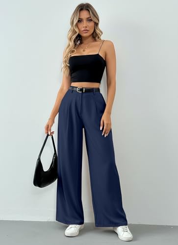 Image of Solid High Waist Straight Korean Loose Pleated Wide Leg Trouser for Women's & Girl's