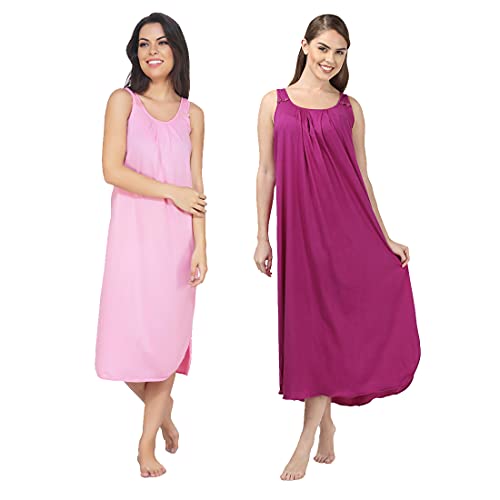 Image of BLAZON Women's Cotton Hosiery Solid Maxi Nighty Slip (Pack of 2) Available Sizes: S, M, L, XL, 2XL, 3XL, 4XL, 5XL