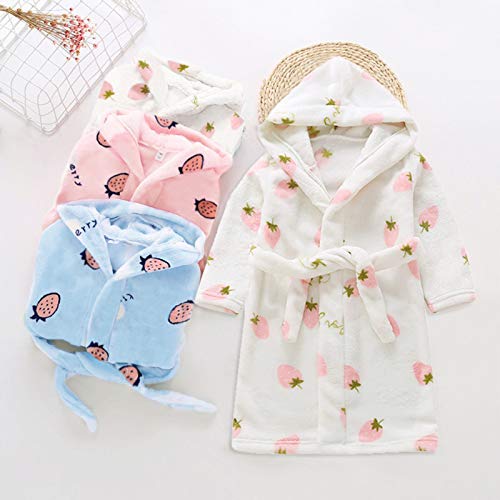 Toddler Kids Strawberry Print Flannel Hooded 𝐑obes Lightweight 𝗡ight 𝗦leep𝚠ear with Belt Jackets for Girls 7-84