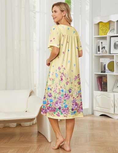 Image of House Dresses for Women with Pockets Mumu Dresses Short Sleeve Moo Moos for Women Nightgown Duster Lounge Dress S-3XL