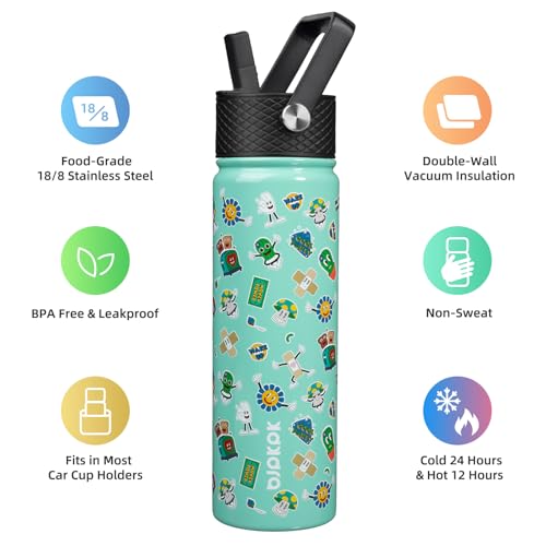 Image of BJPKPK Insulated Water Bottle, 22oz Stainless Steel with Straw Lid