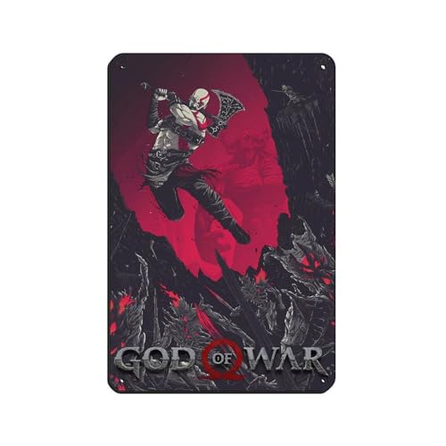 Póster de God of War con diseño retro de videojuegos, letrero de estaño de metal, arte elegante, retro, pintura de hierro, bar, cueva de personas, cafetería, garaje, póster para decoración de pared