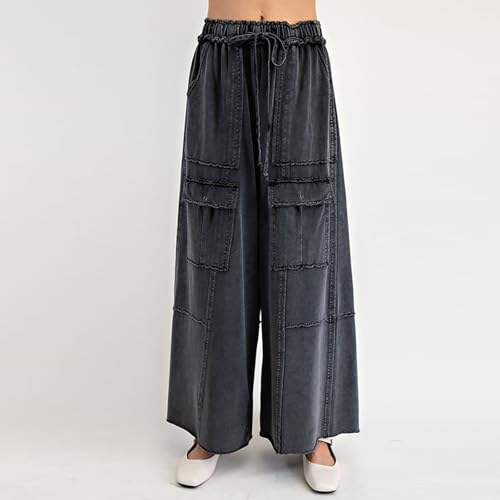 Cargo Jeans for Women Summer Elastic High Waisted Palazzo Jeans Outdoor Travel Flowy Denim Pants with Pockets2