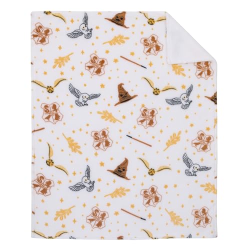 Image of Warner Brothers Harry Potter White, Gold, and Tan Super Soft Sherpa Baby Blanket